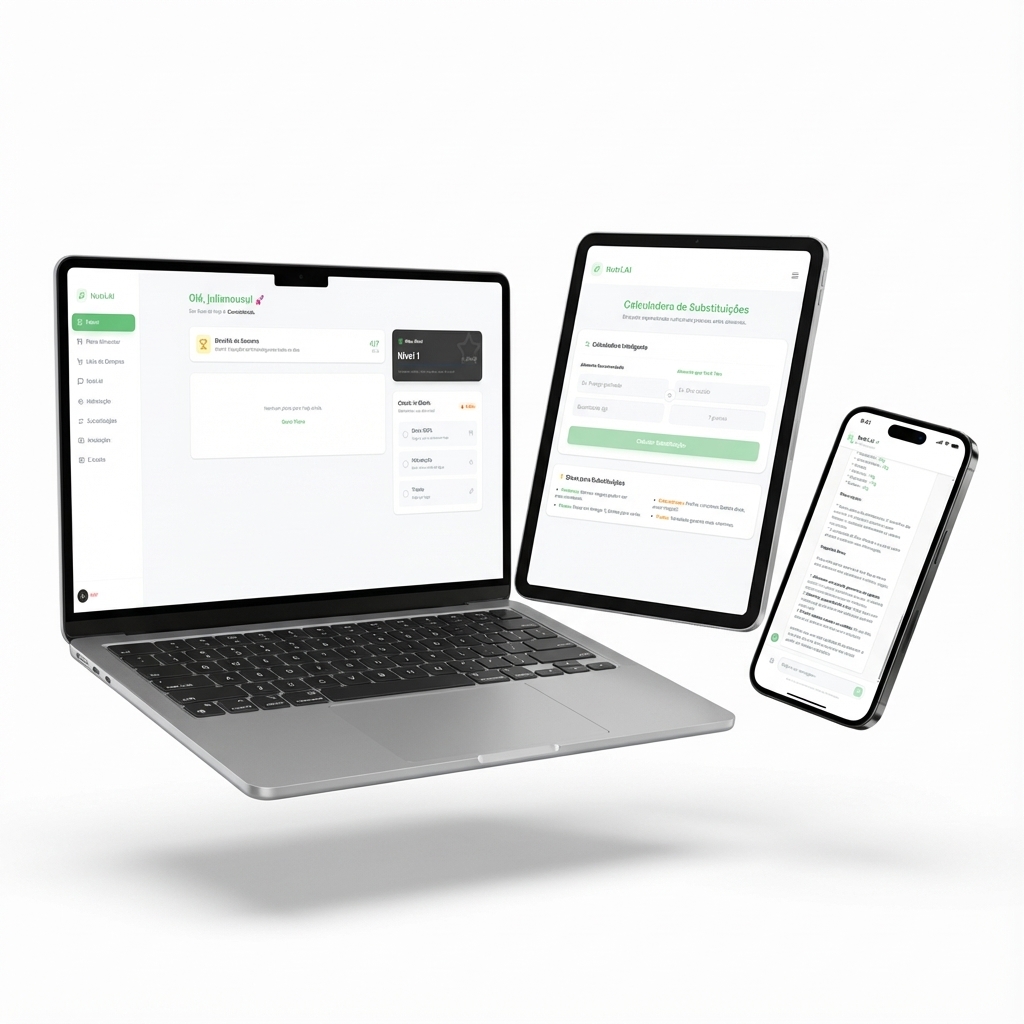 App Nutri.AI em dispositivos flutuantes